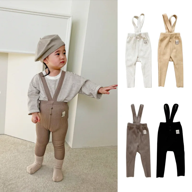 Autumn Winter 2024 Ins Baby Boys Suspender Pants Sticker High Waist Elastic Skinny Newborn Boys Pants Versatile Infant Boy Pants