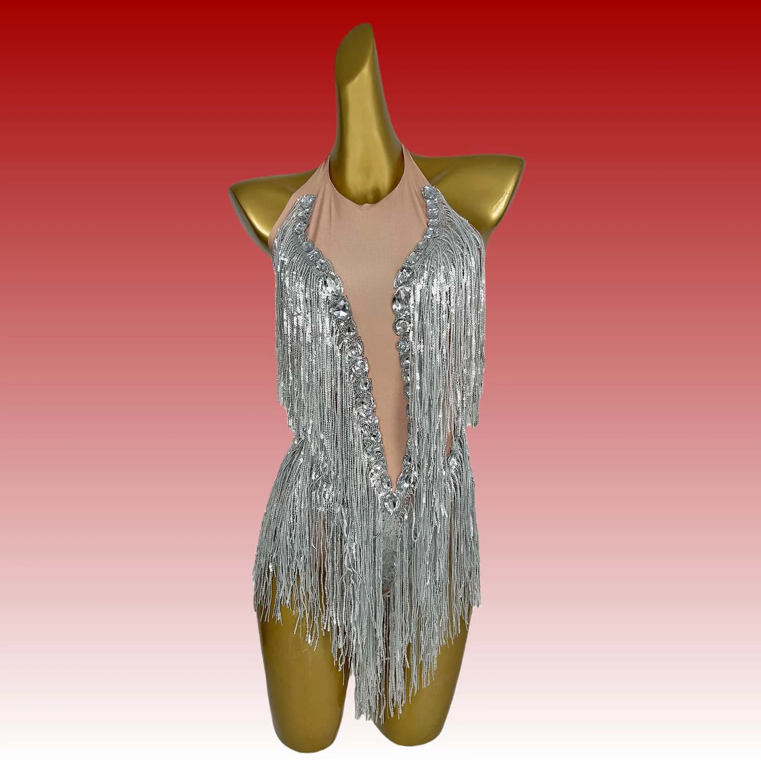 Shuye Silver Fringed Latin Dance Talent Performance Suit Female Group Backing Dance Leotard Nightclub Performance Jumpsuit