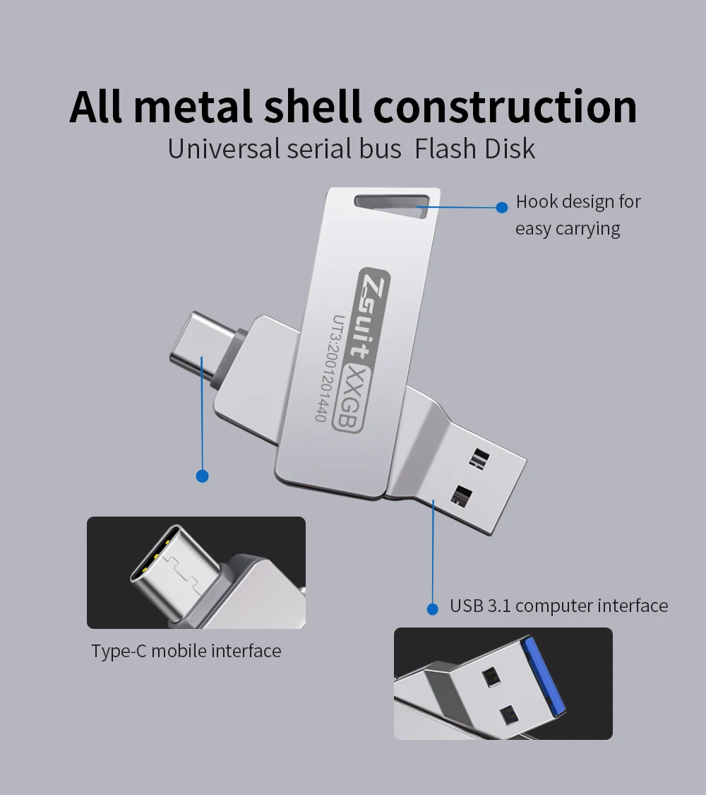 Imagem -04 - Otg Metal Usb Flash Drive Memory Stick Disco Flash Dual c Pendrive tipo c u Disco Usb 3.0 64 gb 128 gb 10 Pcs por Lote