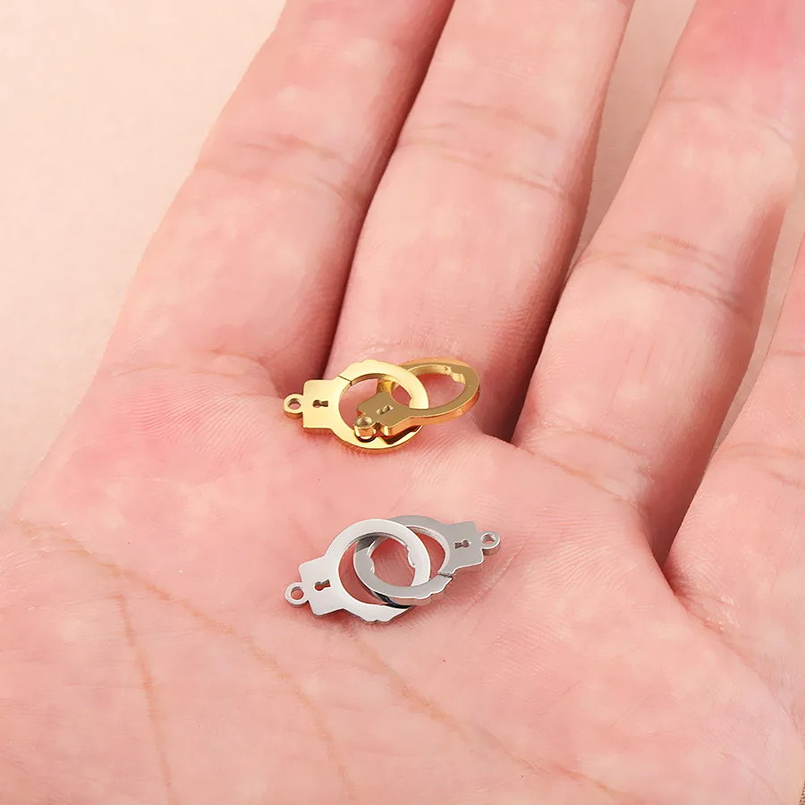 Fnixtar 20pcs Stainless Steel Handcuffs Charms Freedom Pendants Bracelet Connector Making DIY Handmade Jewelry Factory Wholesale