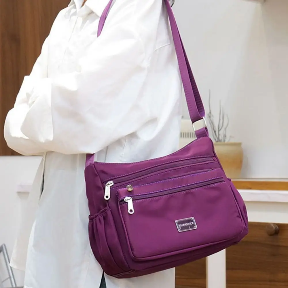 

Portable Nylon Messenger Bags Solid Color Casual Crossbody Pack Waterproof Large Capacity Shoulder Bag Women Girls