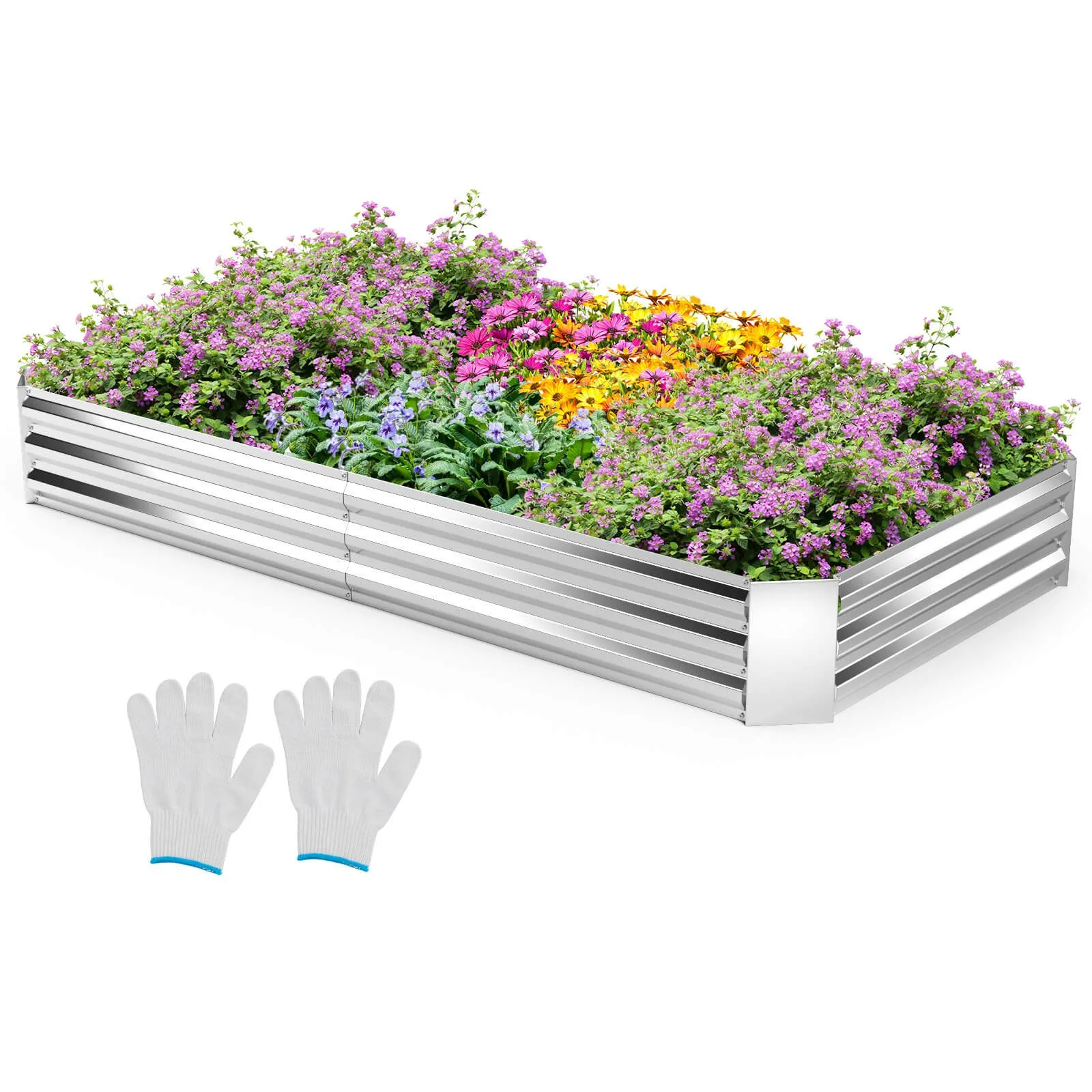 

8 x 4 x 1FT Galvanized Raised Garden Bed Heavy-Duty Elevated Rectangle Plant Box