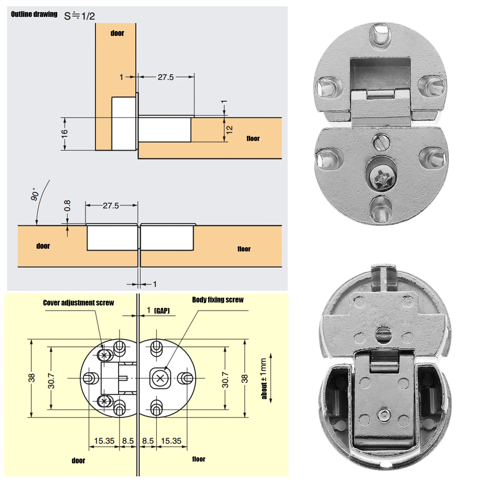 

4Pcs Flip Board Hinges Thickened Heavy Duty Zinc Alloy 90 Degree Rotation Silent Durable Door Furniture Cabinet Hinges