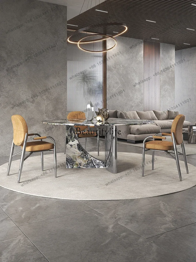 yj58 Marble round Table Italian Minimalist Light Luxury High-End round Luxury Stone Dining Table with Turntable