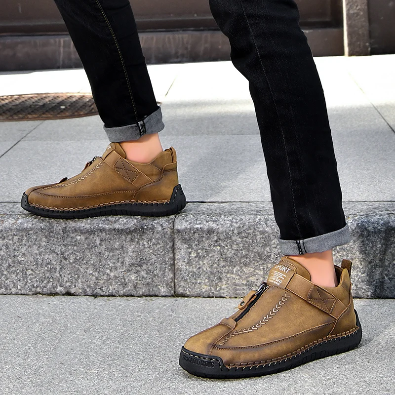 

Handmade Leather Men Shoes Casual Slip on Loafers Breathable Leather Shoes Men Flats Fashion Moccasins Tooling Shoes Plus Size