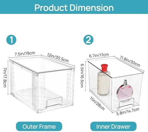 

Набор из 4 штабелируемых акриловых ящиков для хранения Vtopmart для ванной, кухни и организации косметики