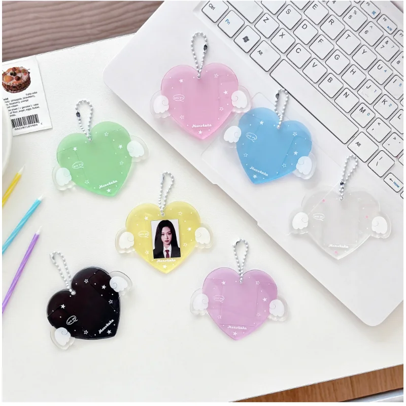 

1-Inch Love Wings Id Photo Card Holder Acrylic Small Card Storage Card Holder Keychain Storage Pendant Card Holder