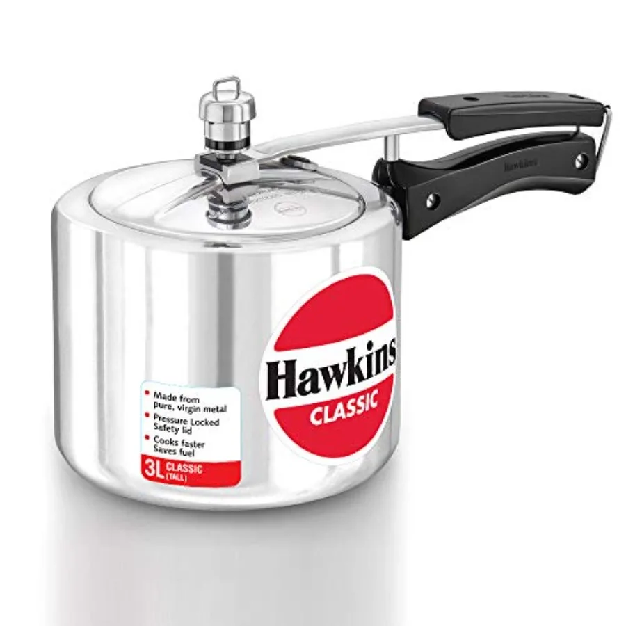 

Aluminium 3 Litre Classic Pressure Cooker Tall Design Inner Lid Cooker Best Cooker Silver Cl3T