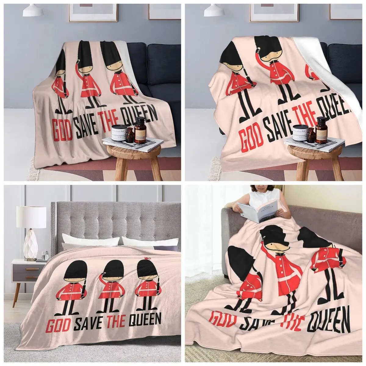 London Queen Guard United Kingdom Soldier Retro British Souvenir UK Blanket Soft Warm Flannel Throw Blanket Bedspread for Bed