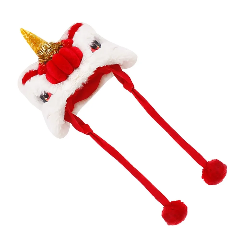 Adjustable Chinese Style Pet Lion Hat Warm Soft and Comfortable Dog Lion Dance Hat Celebration Pet Hat