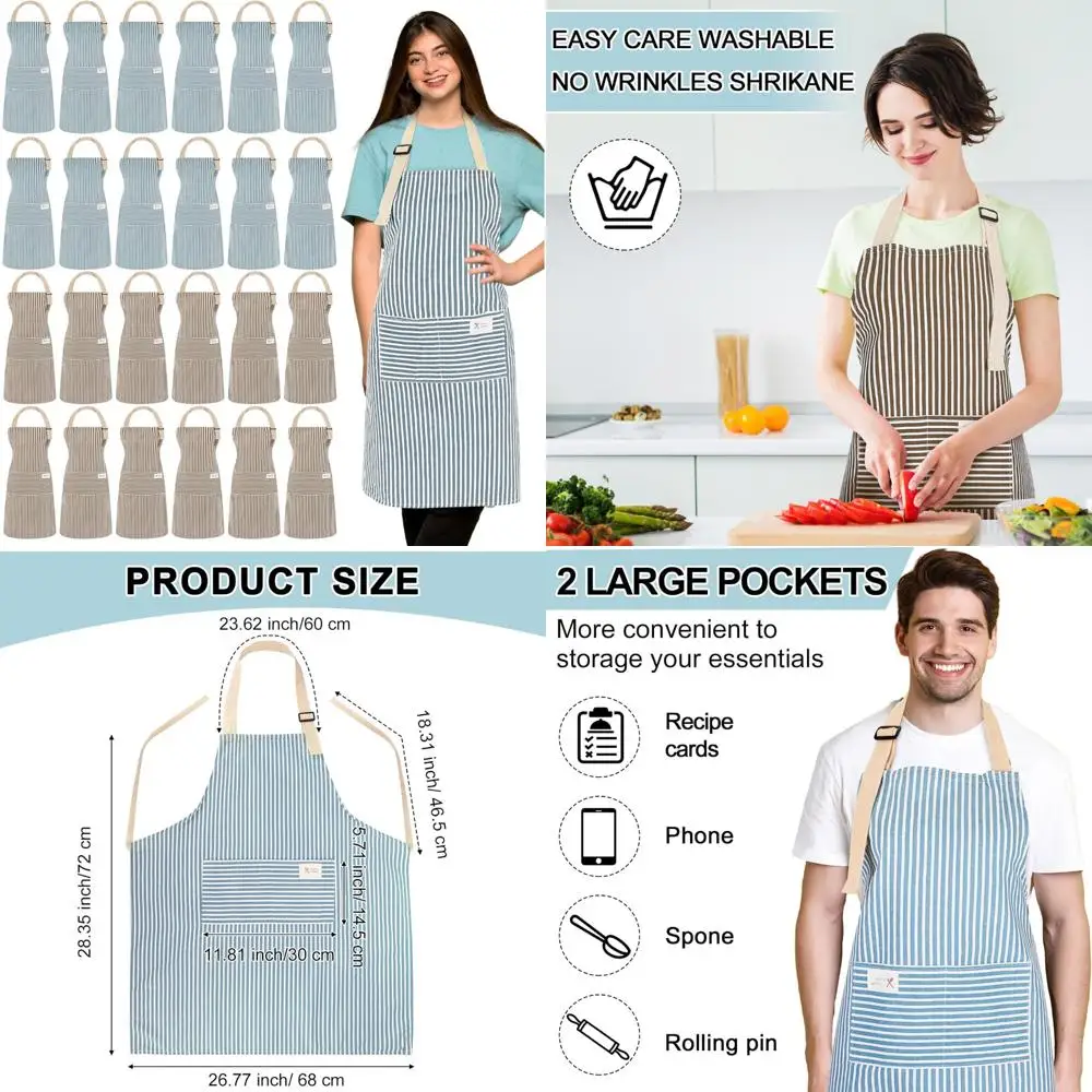 

Unisex Linen Cooking Aprons with Pockets, Adjustable Chef Bib Aprons for Kitchen Use, Bulk Aprons Set of 24