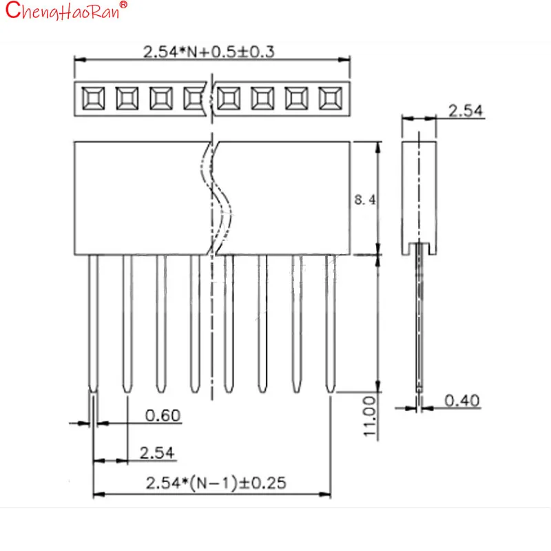 ChengHaoRan 10PCS/Lot 2.54mm Pitch Straight Pin Header Male Connector 2x2 3 4 5 6 8 10 15 18 20 Pin Double Row PCB Socket