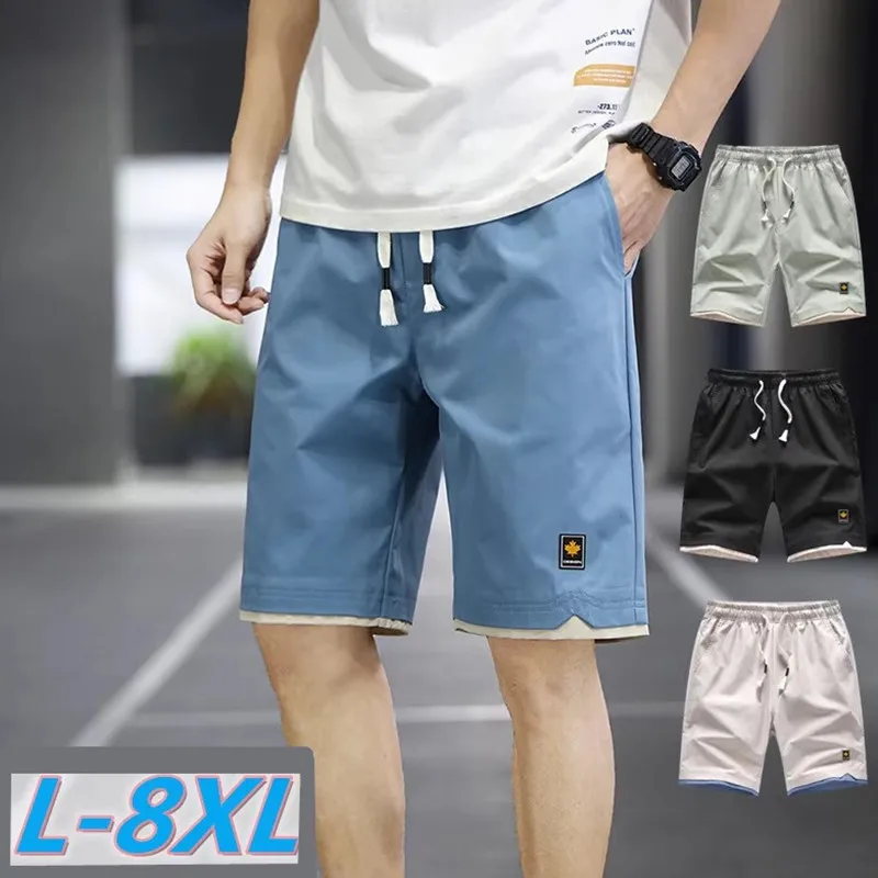 Summer Men\'s Shorts Sports Five-Point Pants Loose Casual Beach Pants Men Solid Color Trend Outer Wear Large Size Shorts 8XL