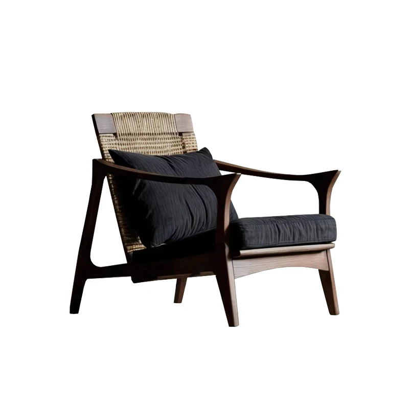 

Solid wood rattan chair leisure new Chinese designer leisure advanced French simple back