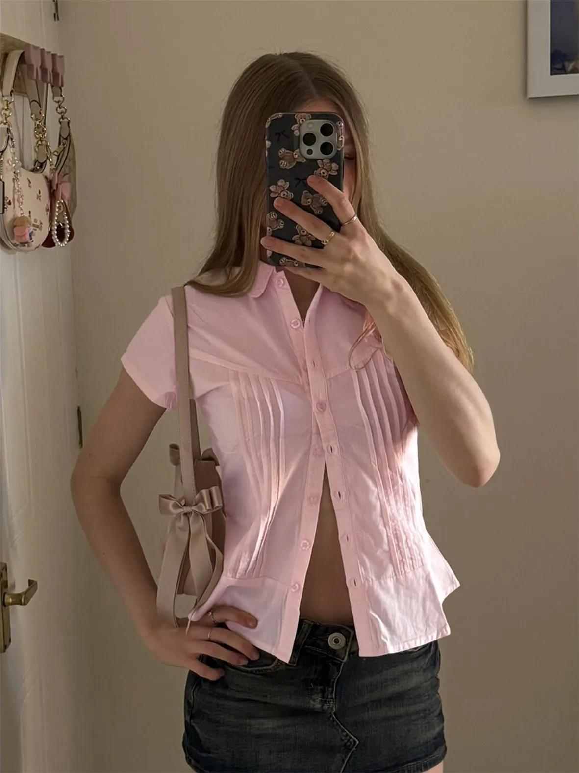 

Slim Fit ort Sve irt Accordion Pleat Women's Faion Casual irt Pure Color Polyester Fiber Blend HGWLT27783