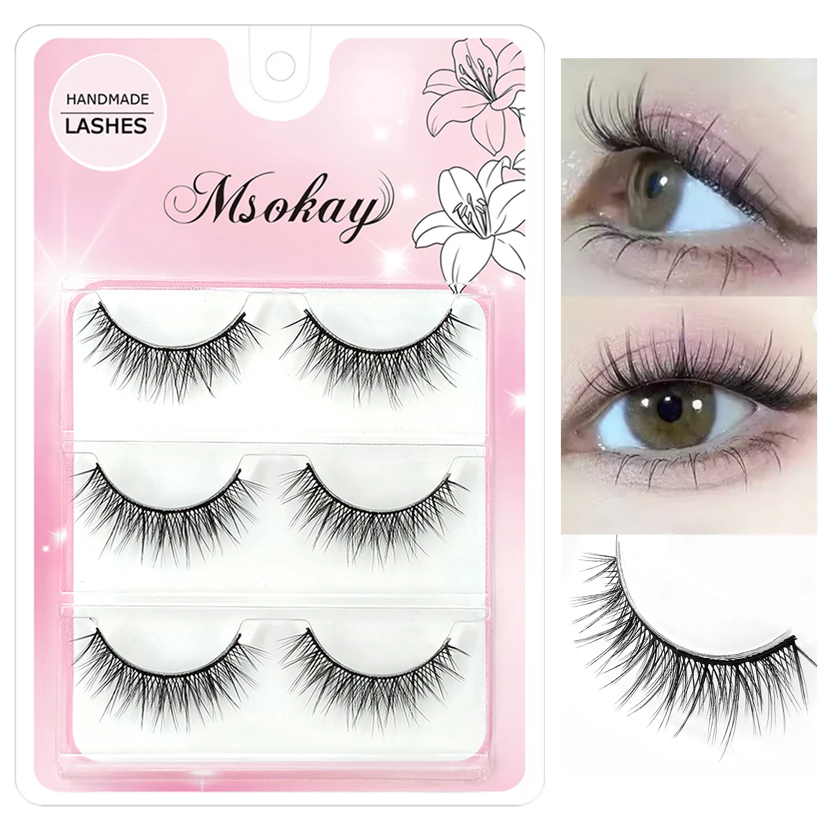 3 Pairs/Case 3D Natural Fiber False Eyelashes Fluffy Black Eye Lashes 5D Natural Cils Daily Makeup Lashes