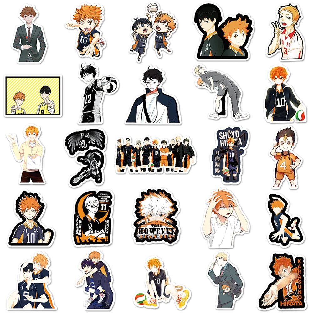 Lot de 10/30/52 Pièces de Dessin Animé Haikyuu Autocollants graffiti anime japonais, décalcomanies étanches, volley-ball, ordinateur portable, moto, téléphone, voiture