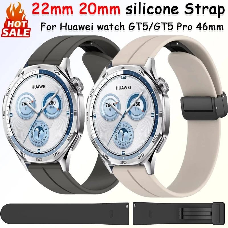 Силиконовый ремешок 22 мм 20 мм для Huawei Watch 5 4 pro/GT5-4-3-2-2e 46 мм, браслет-браслет для Samsung Galaxy Watch 7 6 5 4 40/44 мм