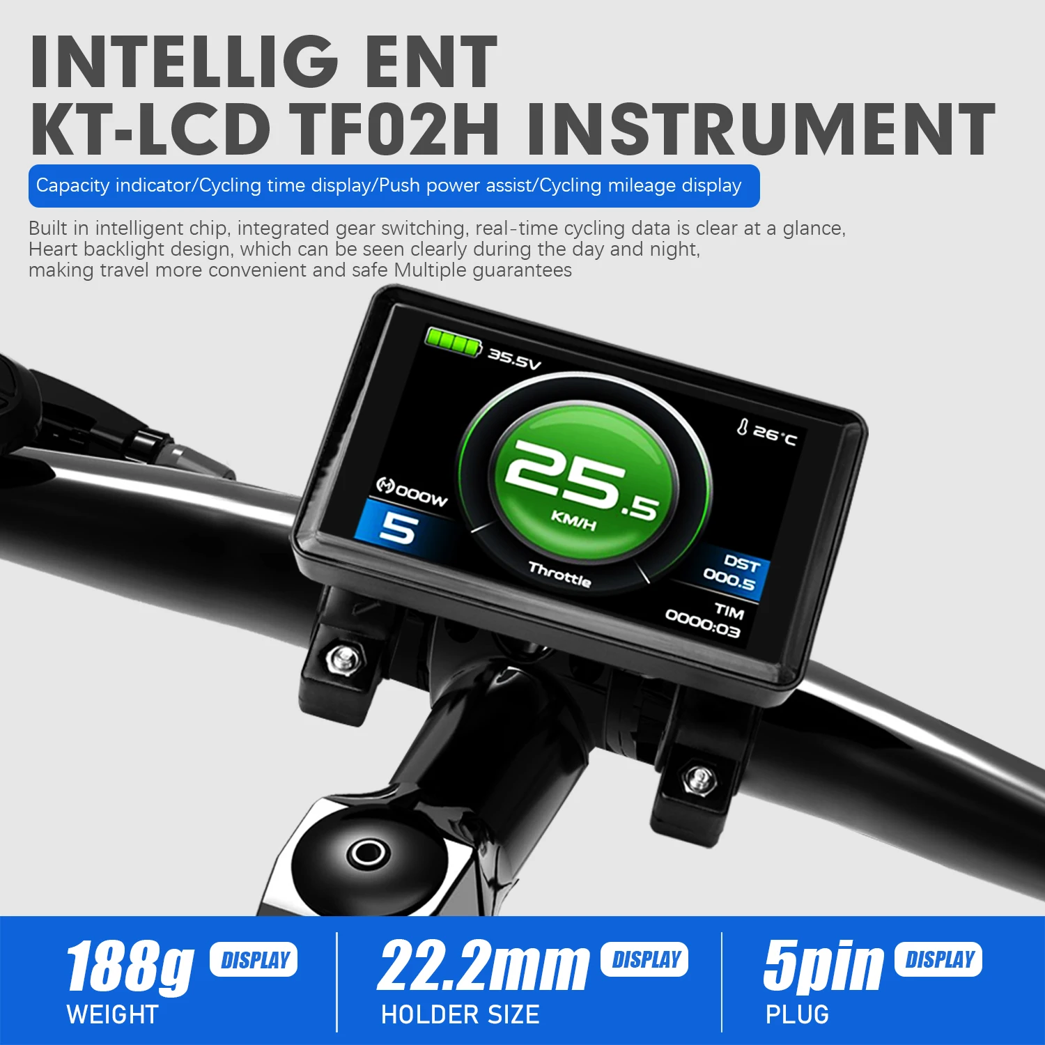 

Ebike Display KT LCD TF02H 24V 36V 48V 5 Pins Plug For KT Intelligent Controller Electric Bicycle Conversion Kit Accessories