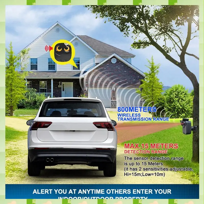 2025 Wireless Driveway Alarm 800 Meters Long Range Weatherproof Outdoor Motion Sensor&Detector Security Alert System,Wireless Dr