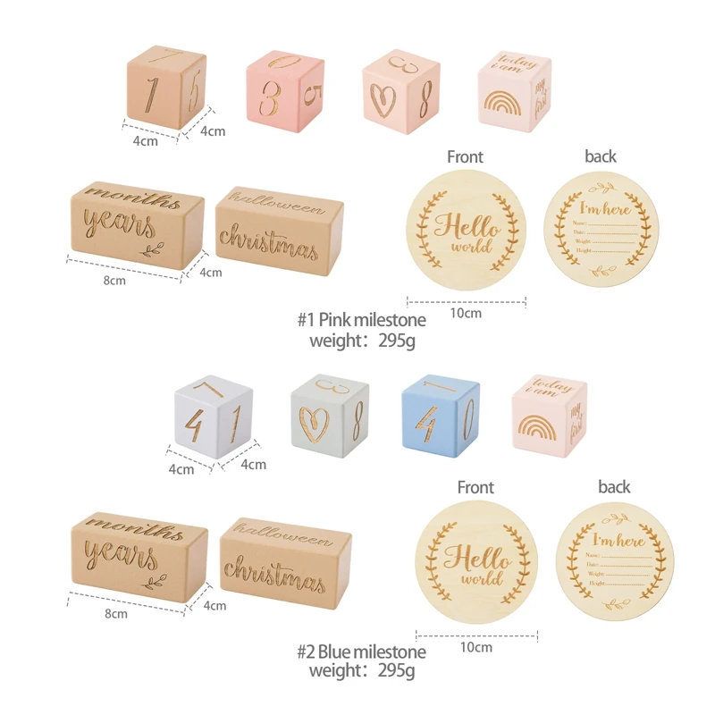 7pcs/set Wooden Baby Block Milestone Baby Birth Month Number Commemorative Milestone Souvenir Newborn Photo Accessories With Box