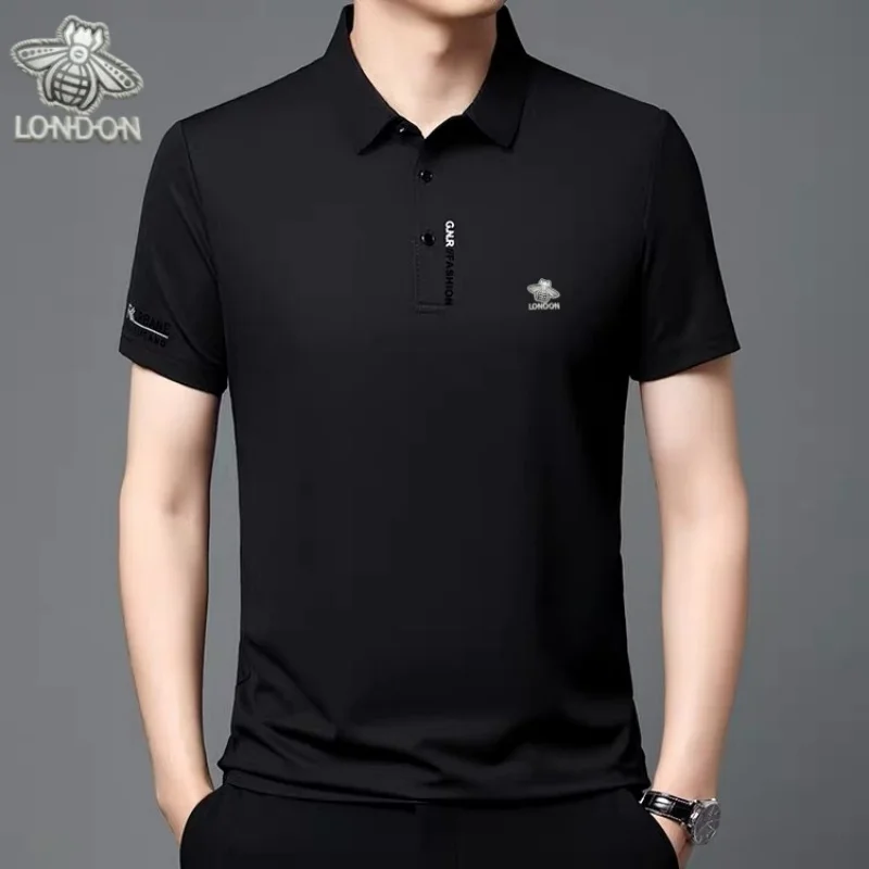

Men's2025 summer new ice silk comfortable short sleeve high-end customized design relief T-shirt business casual golf polo shirt