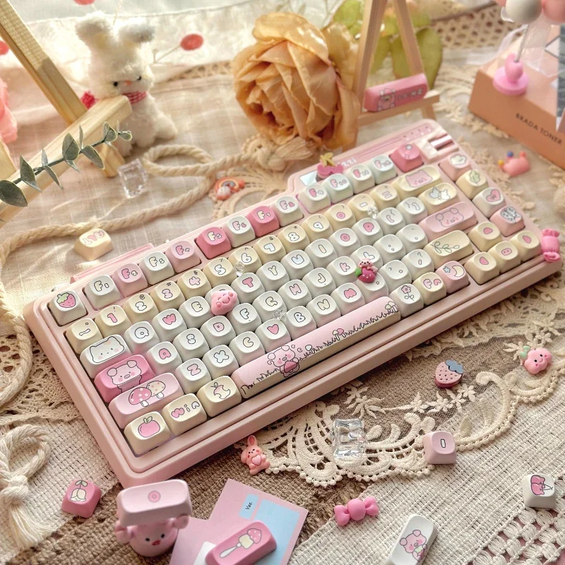 

Pink Pig Theme Keycaps Set PBT Sublimation ROA Profile Key Caps for Mechanical Keyboard Accessories Gift Pink Custom Keycaps Set