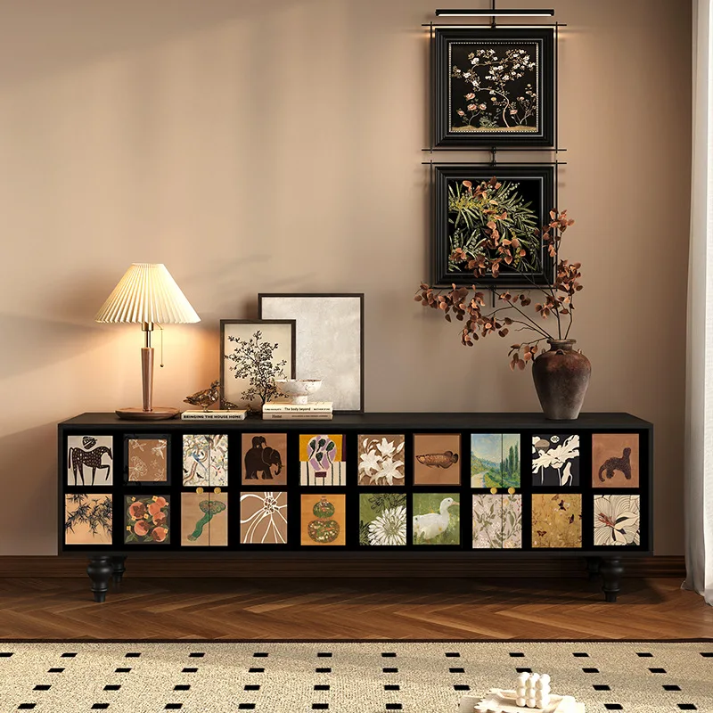 

Solid wood French retro TV cabinet storage locker integrated living room bedroom floor side