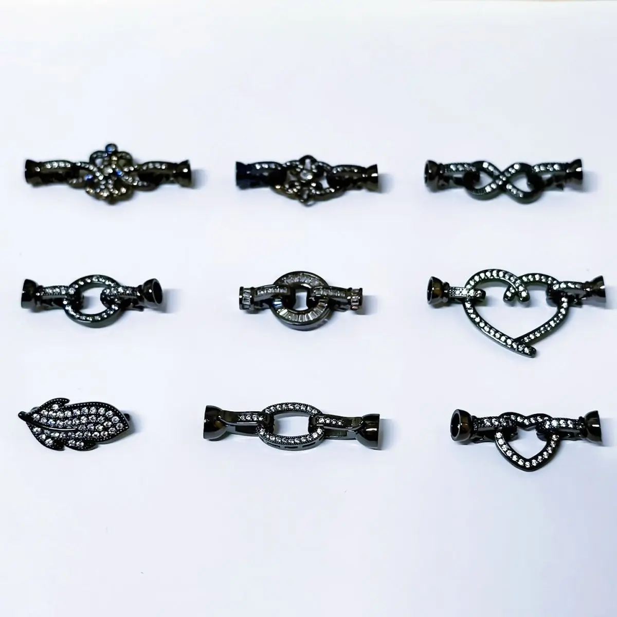 Black DIY Jewelry Connection Buckle Accessorie Copper Inlaid Zirconium Women's Pearl Necklace Bracelet Sweater Chain Tail Button