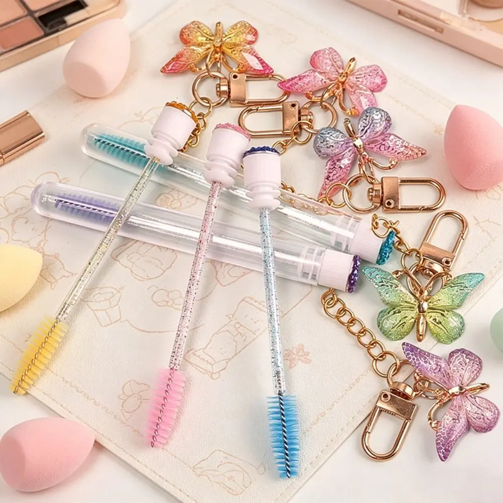 Gradient Color Eyelash Brush Butterfly Pendant Portable Mascara Wand Precision Bristles Crystal Handle Makeup Brush Tools