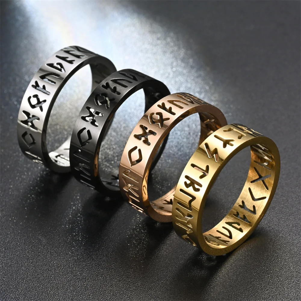 Neue Edelstahl Aushöhlen Ring für Männer Frauen Mode Charme Hohl Rune Design Finger Anti-stress Angst Ringe Großhandel