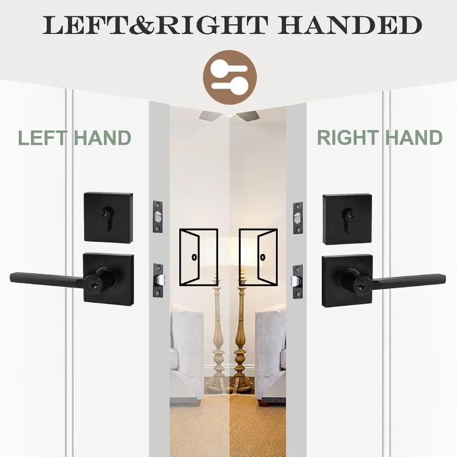 مرتبط على حد سواء جميع المفاتيح ذات الأسطوانة الواحدة ديدبولت كومبو الباب الأمامي مقبض الباب الخارجي مع لمسة نهائية سوداء غير لامعة للتأمين