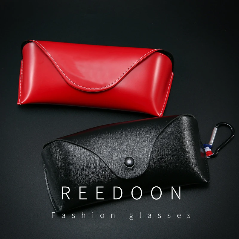 Soft PU Hook Glasses Case Portable Eyewear Bag for Outdoor Black Red Color Cases With Wiping Cloth Customizable Logo Dropship