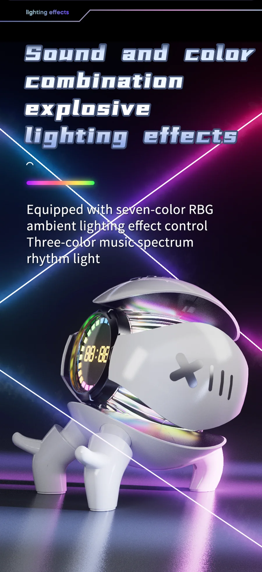 หุ่นยนต์มอนสเตอร์ลําโพงบลูทูธนาฬิกาปลุกสเตอริโอแบบพกพา AI Interactive Audio TF Card วิทยุ FM ลําโพงซับวูฟเฟอร์ไร้สาย