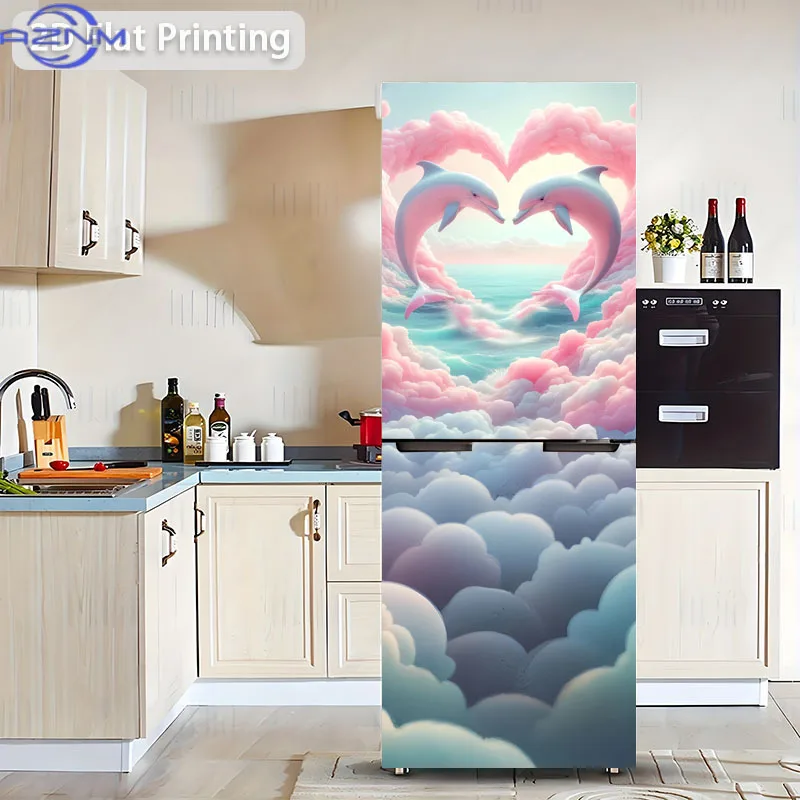 1pc of Refrigerator Sticker Measuring  with The Theme Design 'Dolphin Appointment Under The Heart Cloud'. This Self-Adhesive W