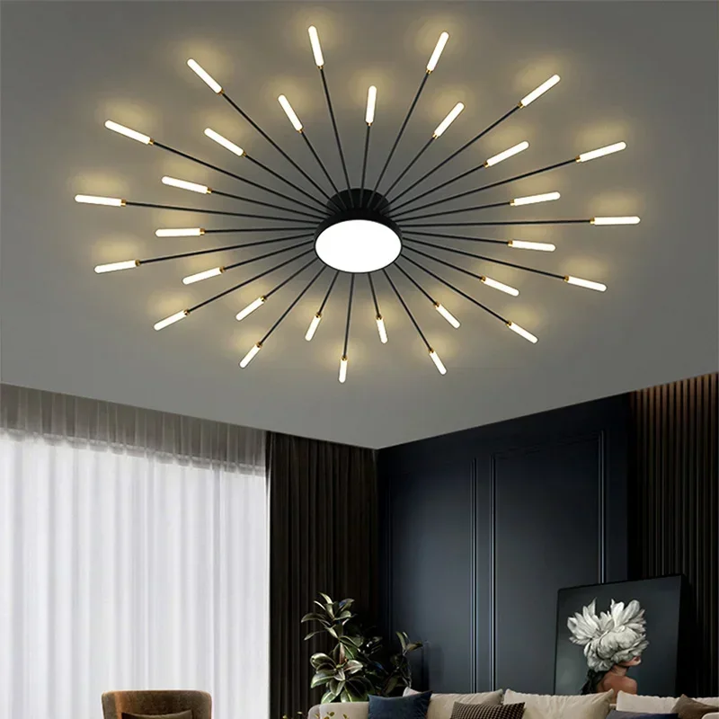 Imagem -03 - Nordic Led Acrílico Girassol Teto Lights Lâmpada Interior Lustre para Quarto Sala de Estar Decoração do Salão Preto e Dourado