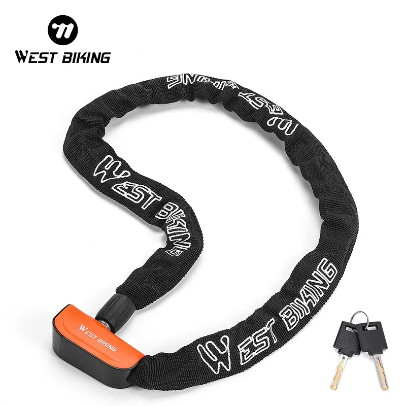 WEST BIKING Bicycle Chain Lock MTB Road Bike Safety Chain Lock With 2 Keys Outdoor Cycling Anti-theft Bicycle Lock for Scooter