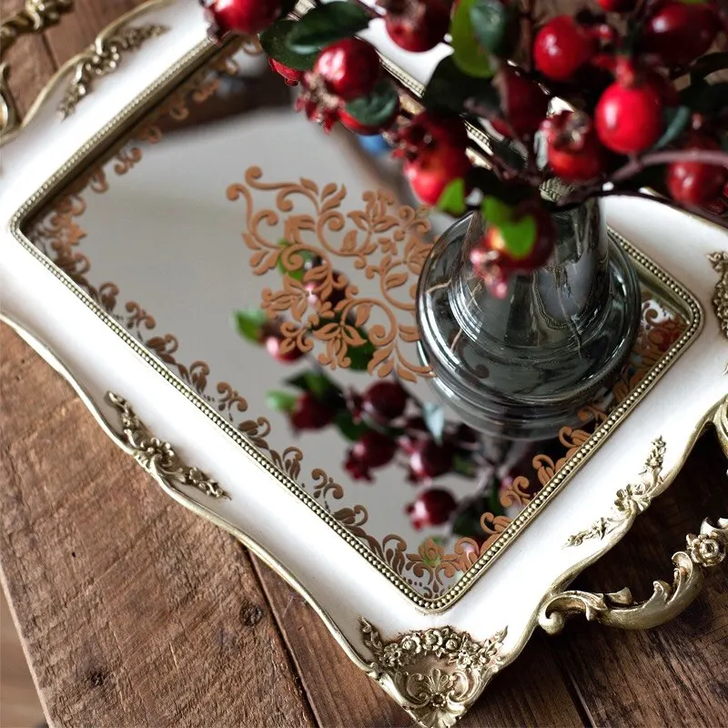 JK Mu Space, French European-style gilt high-end luxury mirror tray, tableware storage tray decoration display tray