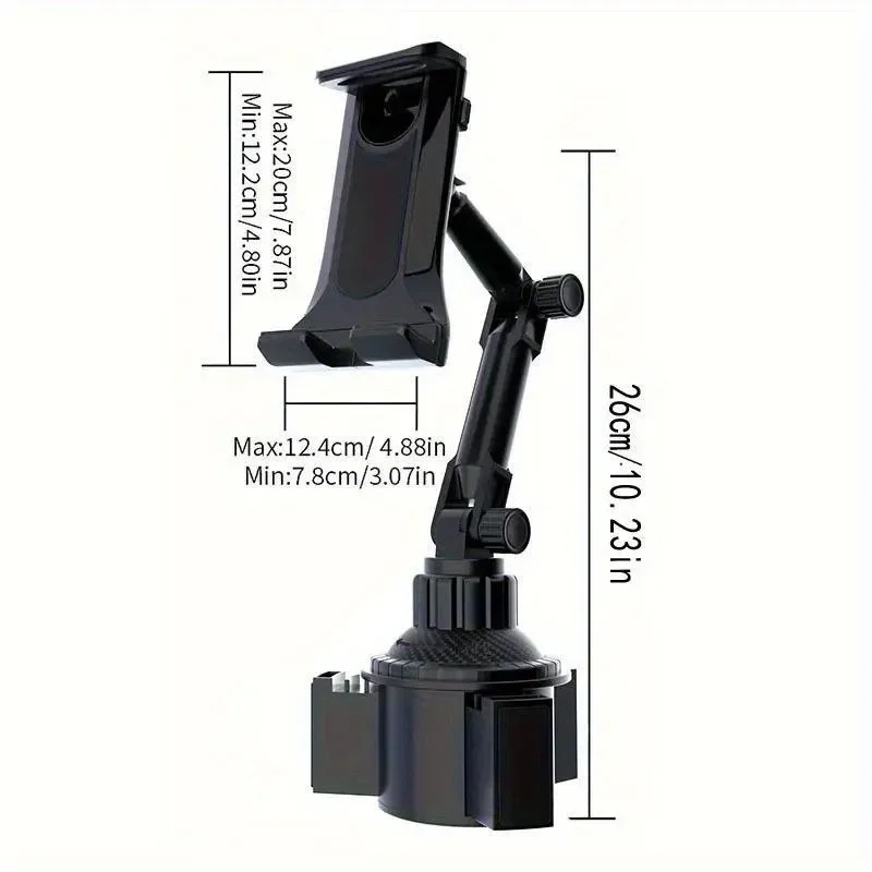 Car Cup Holder Tablet & Phone Mount with Heavy Duty Base - Adjustable Holder for Tablets 4-13in & All Cellphones