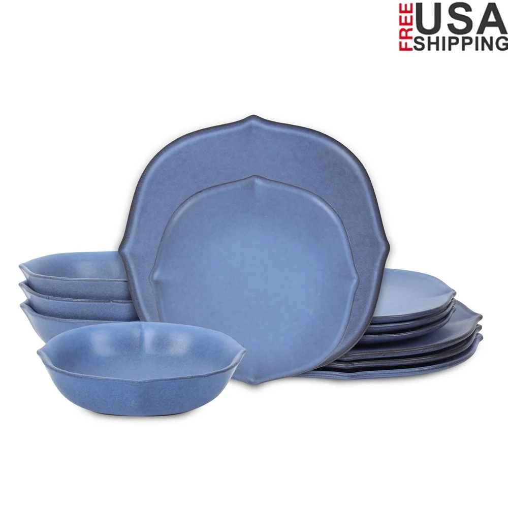 

Vintage European 24-Piece Stoneware Dinnerware Set Service 8 Durable Ceramic Plates Bowls Ideal Hosting Dining