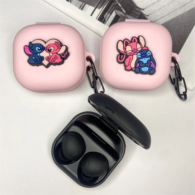 Cute Couple Stitch Angel Earphone Case for Samsung Galaxy Buds Live/Buds Pro/Buds 2/Buds2 Pro Silicone Protective Case Earphone
