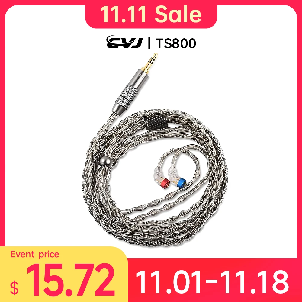 CVJ TS800 8 Strand 200 Core Silver-Plated Upgrade Cable 2.5mm/3.5mm/4.4mm Plug Optional QDC MMCX 0.78MM 2Pin For KZ CCA FIIO TRN