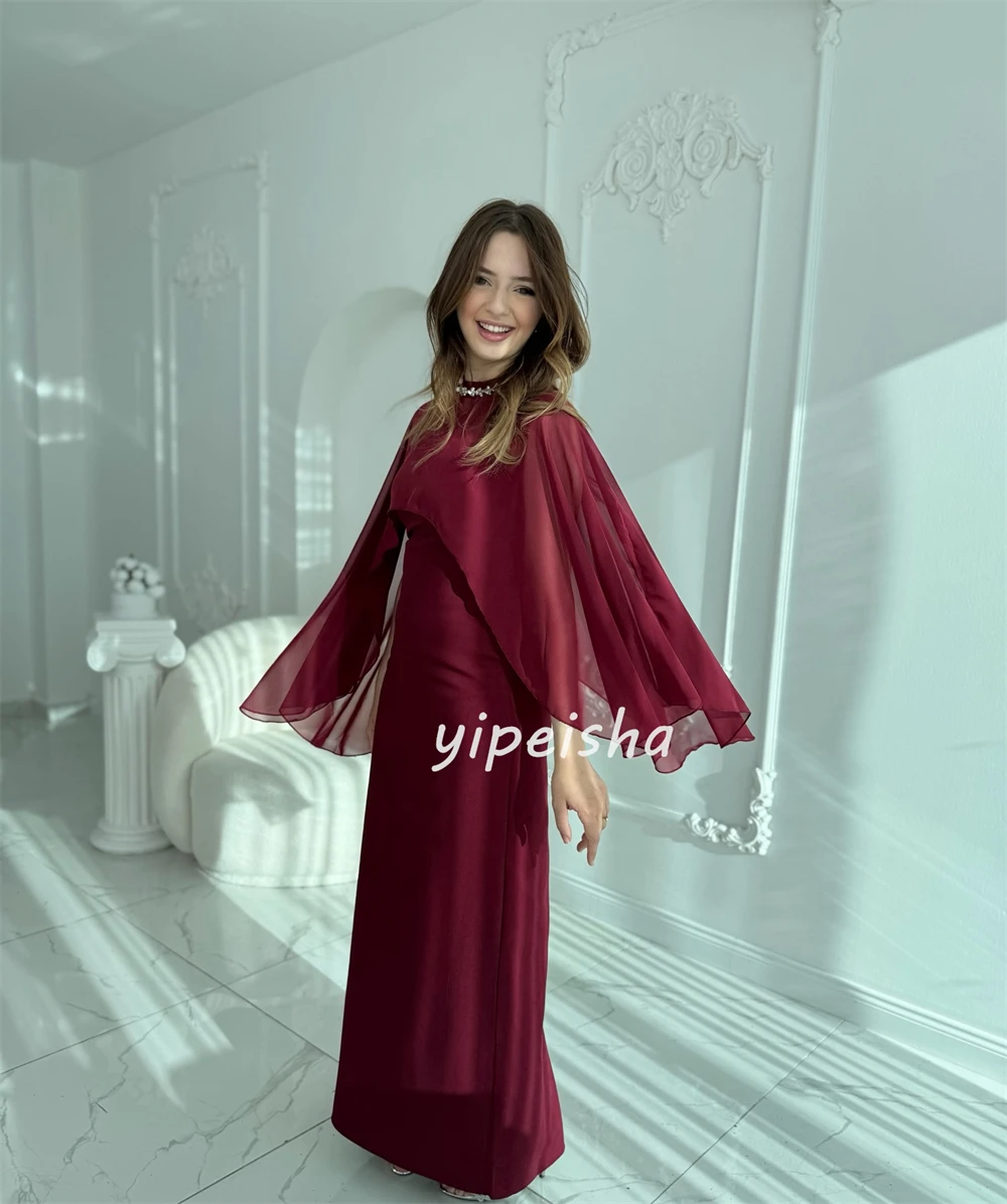 Personalizado elegante simples jérsei strass plissado em linha reta colher pescoço tornozelo comprimento vestidos sob medida ocasião vestidos formal retro