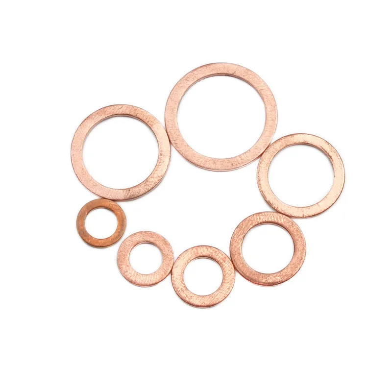 100Pcs Copper Washer Gasket Nut And Bolt Set Flat Ring Seal Assortment Kit With Box M4/M5/M6/M8/M10/M12/M14 For Sump Plugs