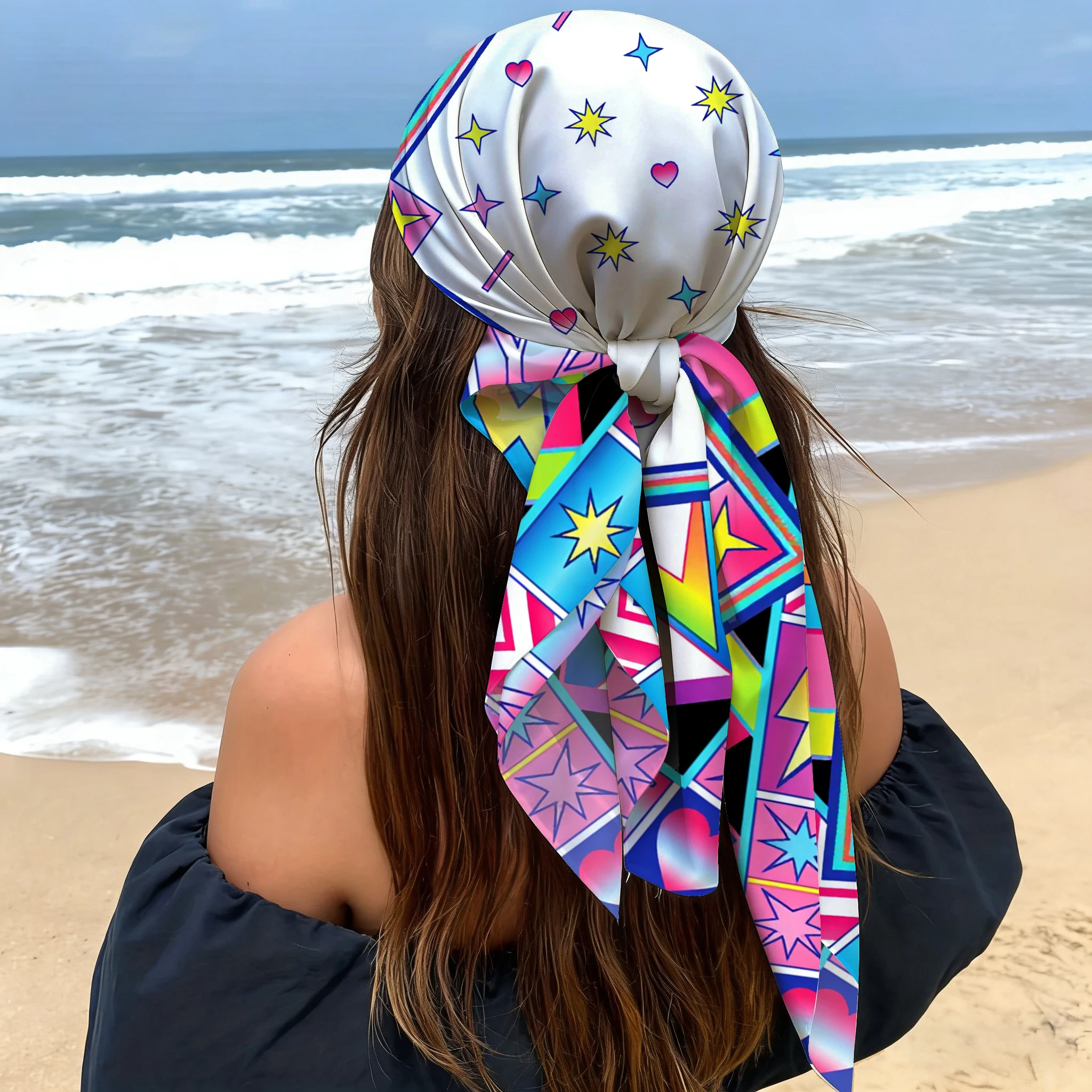 

Macaron Star Moon Pattern Birthday Cake Printed Square Towel Diamond Geometric Printed Shawl Girl Heart Atmosphere Decoration