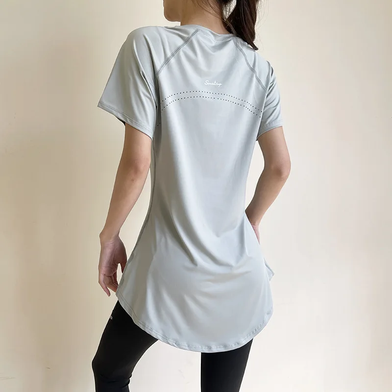 Quick Dry Breathable Slim Fit Women's Running Tshirts for Gym Workout Nylon Spandex Cooling Mesh UV Protection Bodytight