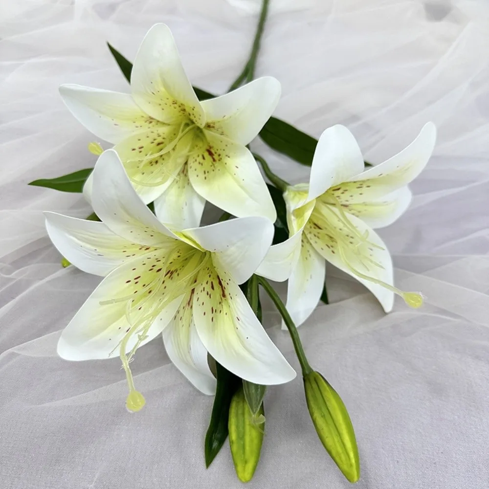 Real Touch 67cm Artificial Lily Flower 2 Heads 3D Printing Fake Lily Bouquet Silk DIY Wedding Bridal Bouquet Living Room Decor