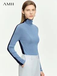 Amii-suéteres minimalistas de invierno para mujer, Tops de punto suaves ajustados de manga larga con cuello alto, jersey de retales, ropa 2024 12414019