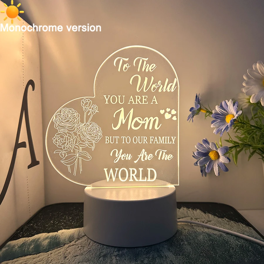 3D Mother English Love Night Light, Room and Living Room Table Decorative Lights, Holiday Gifts, Color Adjustable