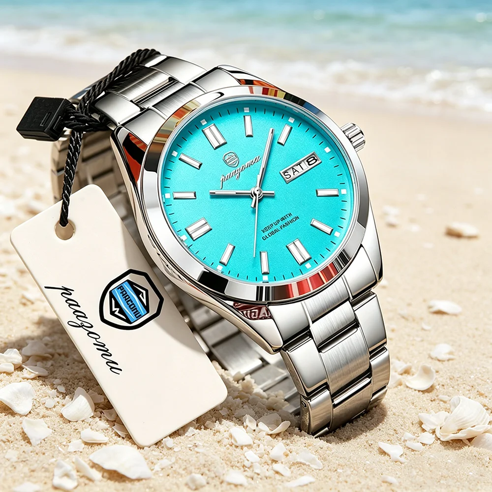 PAAZOMU Men's Classic Quartz Watch, Waterproof Date Display, Silver Steel Band, Casual Business Wristwatch for Gift